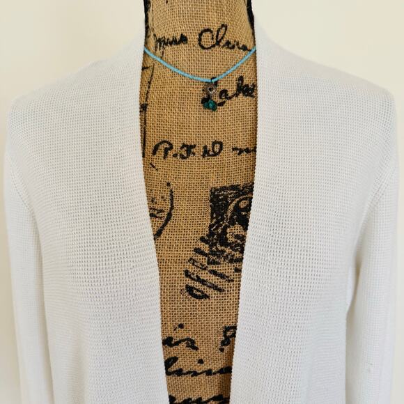 CYRUS Womens White Minimalist Relaxed Waffle Knit Open Cardigan Sweater Sz Large - Picture 3 of 8